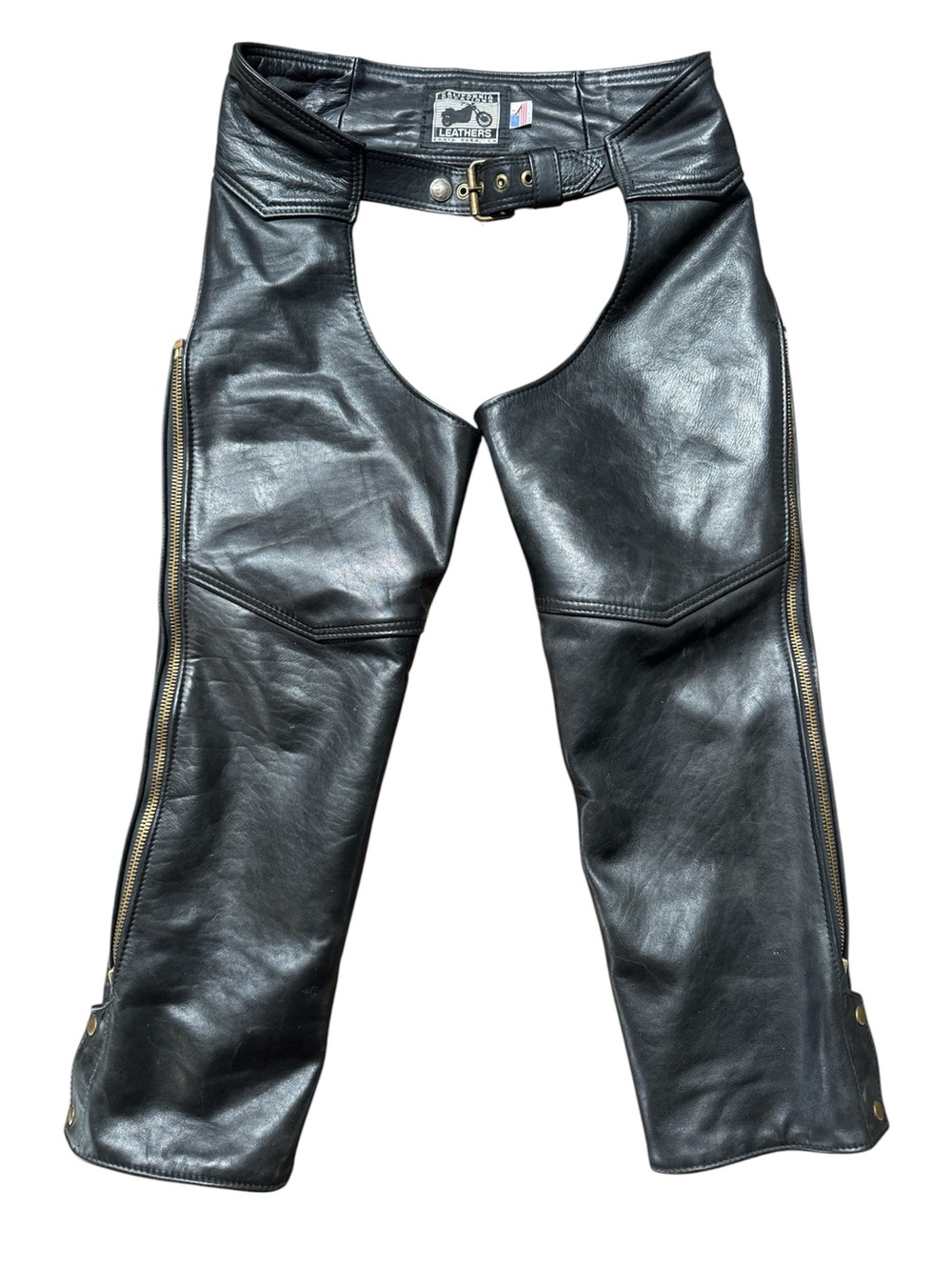 California Creation Genuine Black Leather Motorcycle Chaps Large